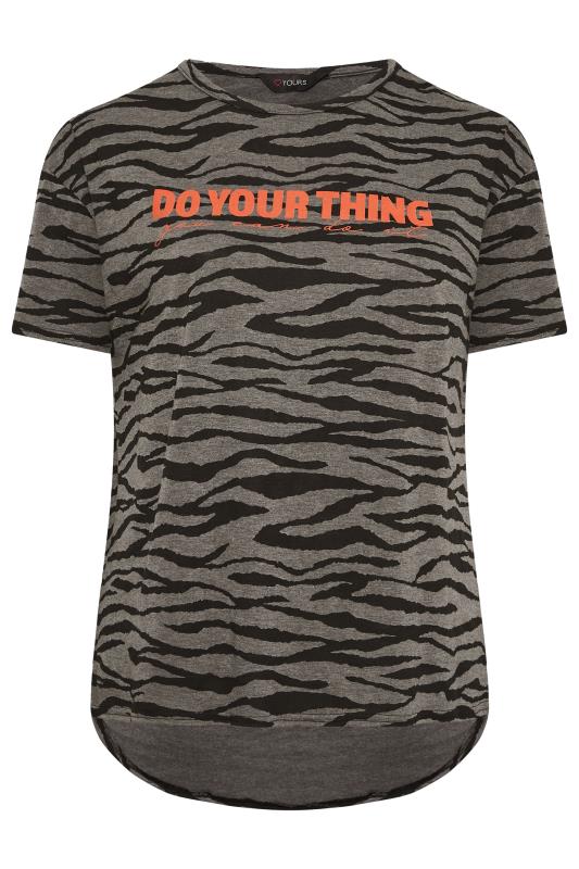 YOURS Curve ACTIVE Grey & Black Zebra Print 'Do Your Thing' Slogan T-Shirt 8