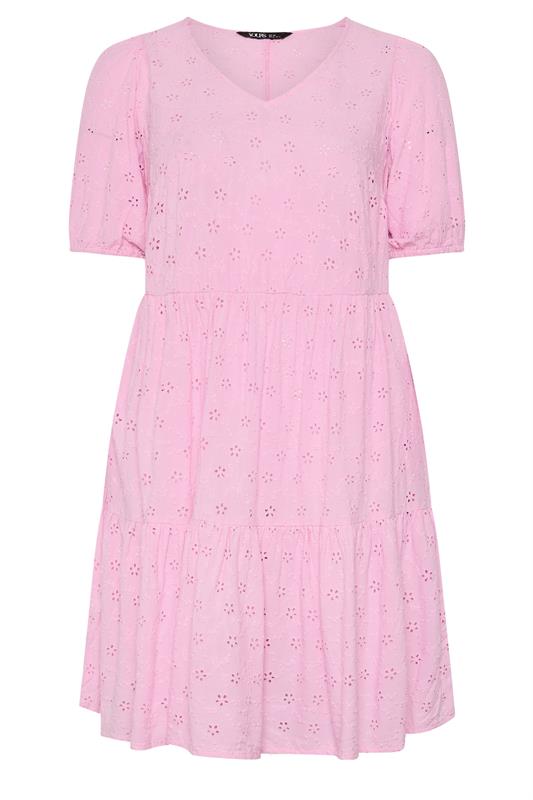 YOURS Plus Size Pink Broderie Anglaise Tiered Dress | Yours Clothing 5