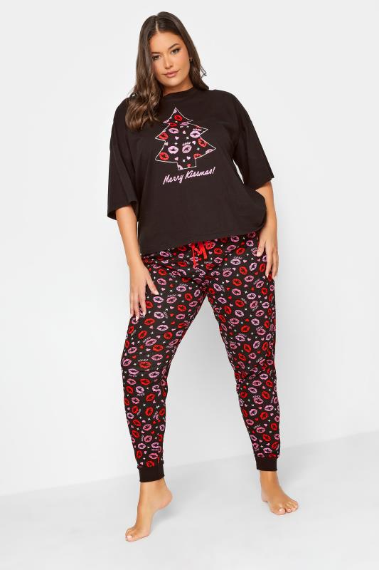 LIMITED COLLECTION Plus Size Curve Black Christmas Tree Print Pyjama Top | Yours Clothing  5