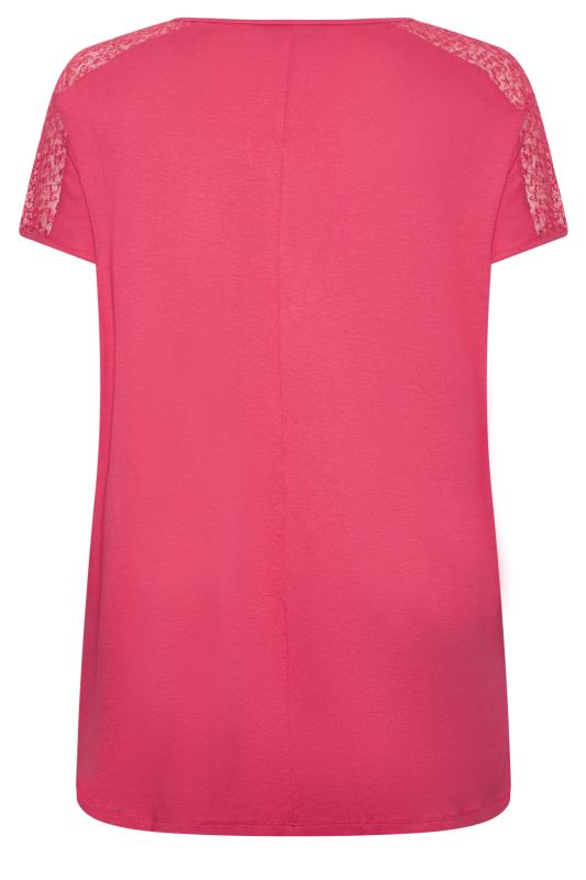 YOURS Plus Size Pink Lace Sleeve Zip T-Shirt | Yours Clothing 7