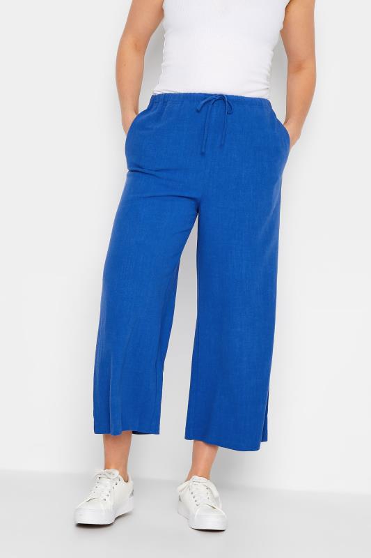 LTS Tall Women's Cobalt Blue Wide Leg Cropped Linen Look Trousers | Long Tall Sally  1