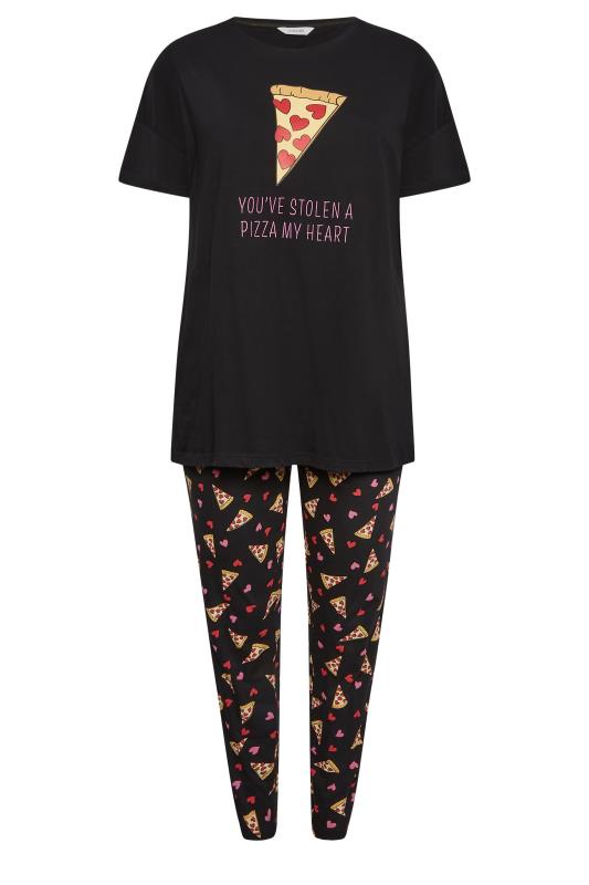YOURS Plus Size Black 'Pizza My Heart' Printed Tapered Pyjama Set | Yours Clothing 5