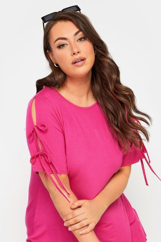 LIMITED COLLECTION Plus Size Pink Tie Sleeve Top | Yours Clothing 4