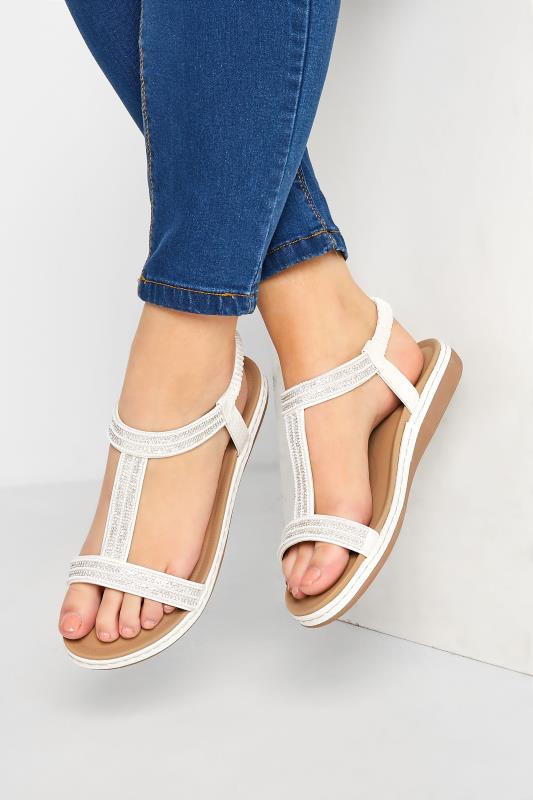 Plus Size  White Diamante Strap Sandals In Wide E Fit & Extra Wide EEE Fit