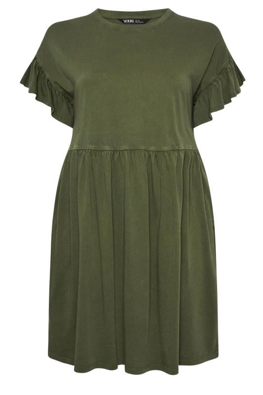 YOURS Plus Size Khaki Green Frill Sleeve Mini Dress | Yours Clothing 5