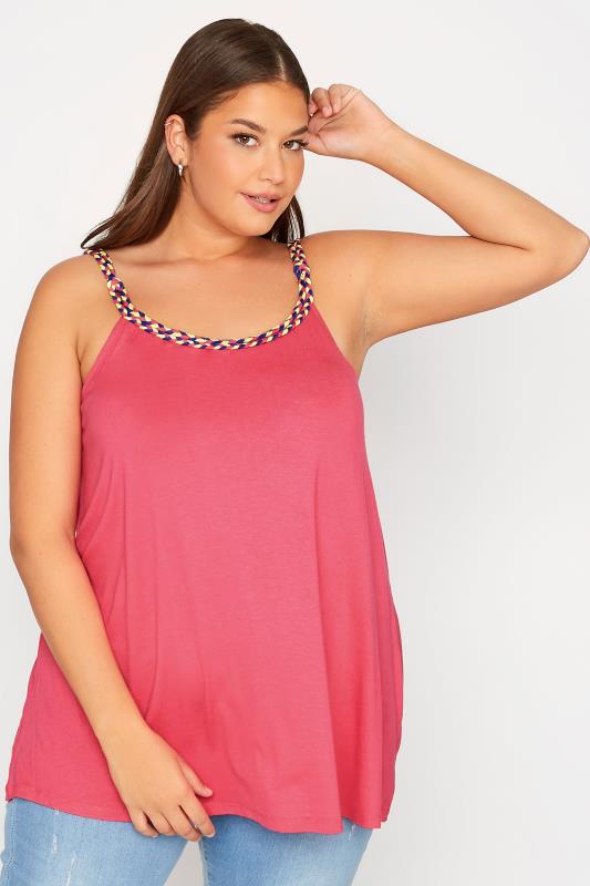Plus Size Pink Plaited Knot Strap Vest Top | Yours Clothing 1