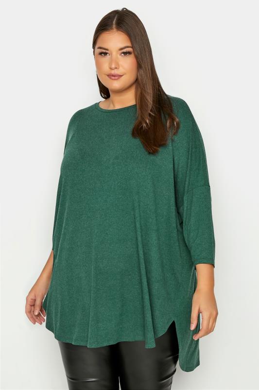 Plus Size Green Back Pleat Dipped Hem Top | Yours Clothing 1