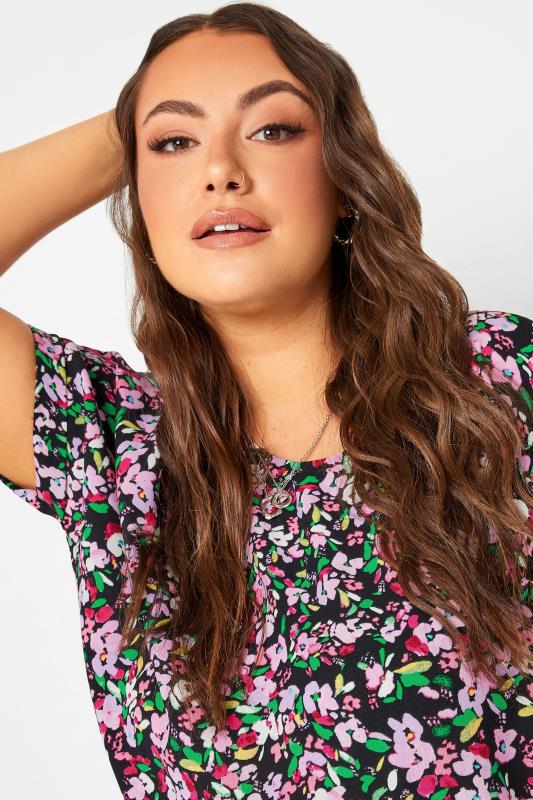 YOURS Plus Size Black & Pink Floral Print Shift Dress | Yours Clothing 4