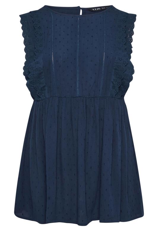 YOURS Plus Size Navy Blue Crinkle Dobby Peplum Top | Yours Clothing 5
