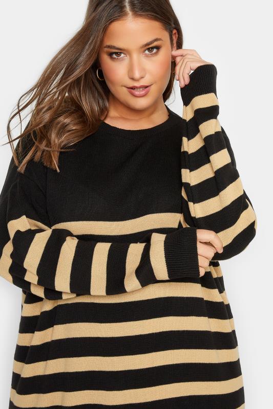 Plus Size Black & Beige Brown Stripe Jumper Dress | Yours Clothing 4