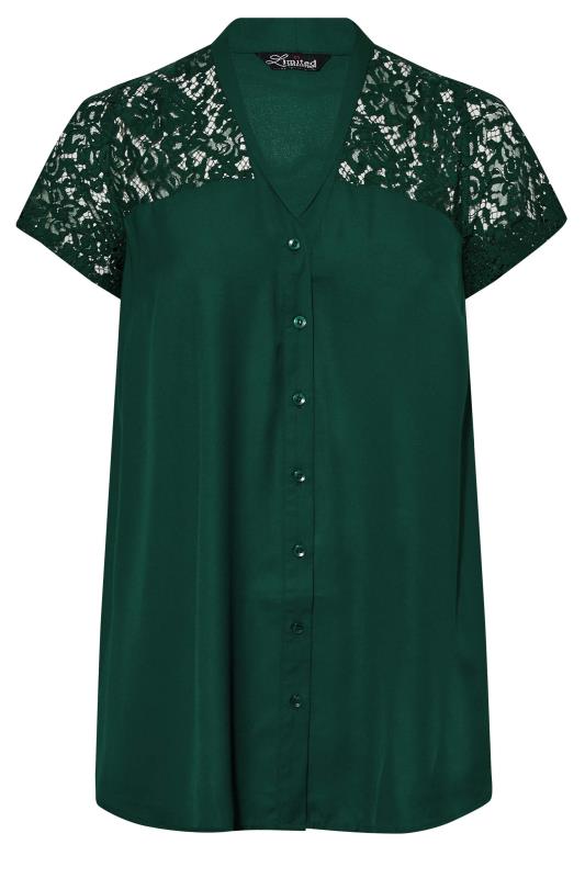 LIMITED COLLECTION Plus Size Forest Green Lace Insert Blouse | Yours Clothing 6
