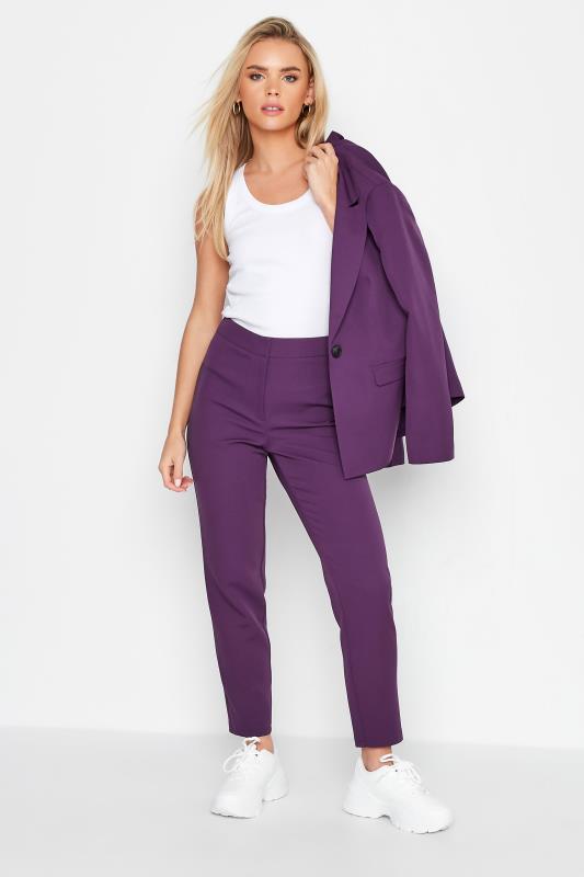 Petite Purple Scuba Slim Leg Trousers | PixieGirl 2