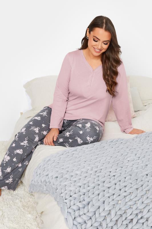 Curve Plus-Size Long Sleeve Blush Pink Pyjama Top | Yours Clothing 2