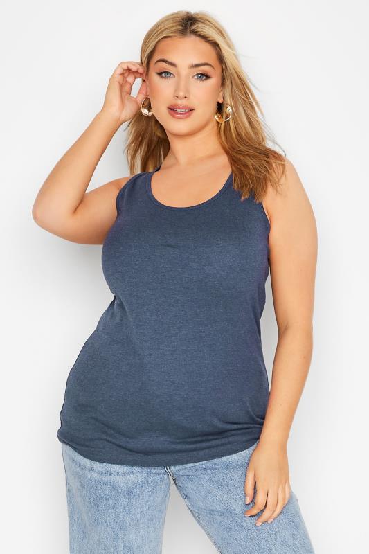 Plus Size Navy Blue Ribbed Vest Top | Yours Clothing 1