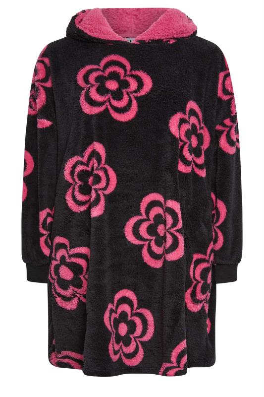YOURS Curve Plus Size Black & Pink Floral Snuggle Hoodie | Yours Clothing  7