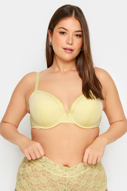 YOURS Plus Size 3 PACK Yellow & White Padded Underwired T-Shirt Bras | Yours Clothing 3
