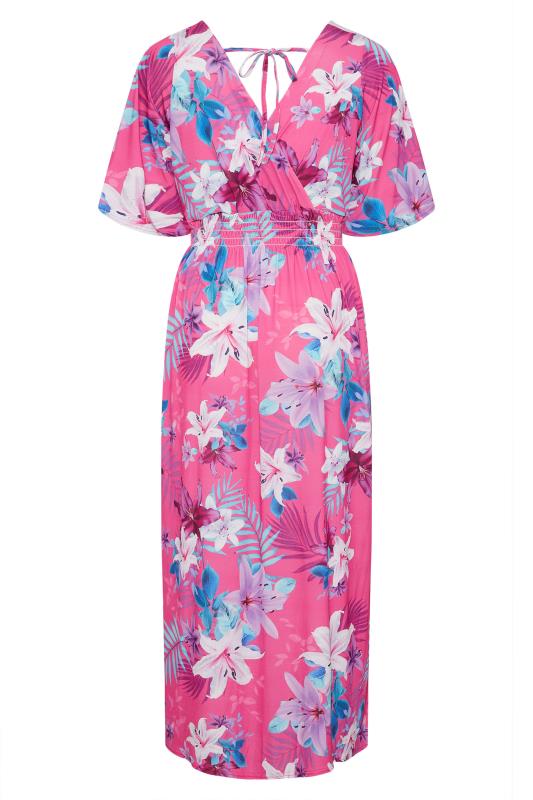 YOURS LONDON Curve Hot Pink Floral Shirred Waist Maxi Dress 7