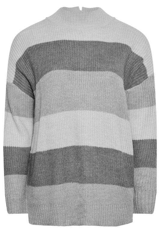 YOURS Plus Size Grey Stripe High Neck Knitted Jumper | Yours Clothing 7