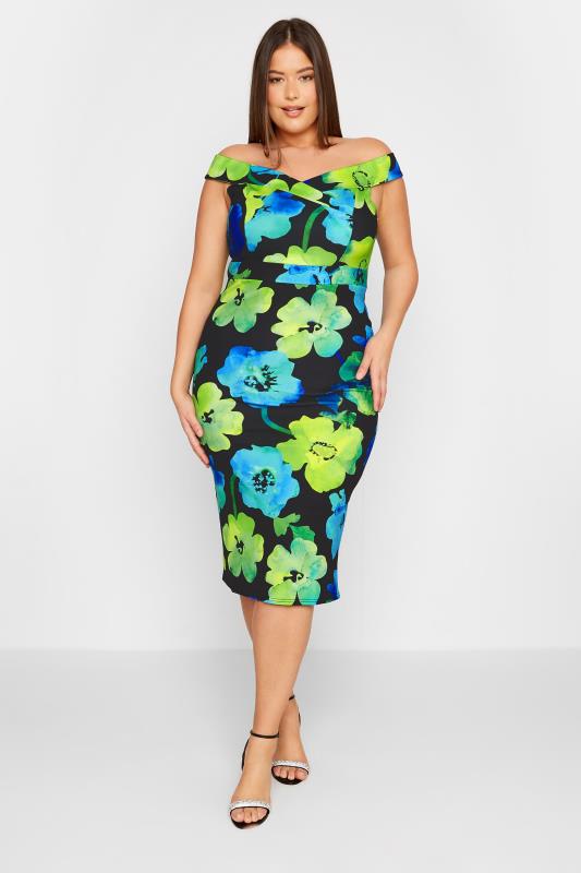 LTS Tall Women's Black Floral Bardot Midi Dress | Long Tall Sally 9