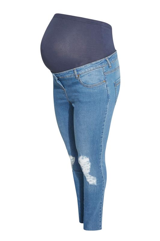 BUMP IT UP MATERNITY Curve Light Blue Ripped AVA Jeans With Comfort Panel 5