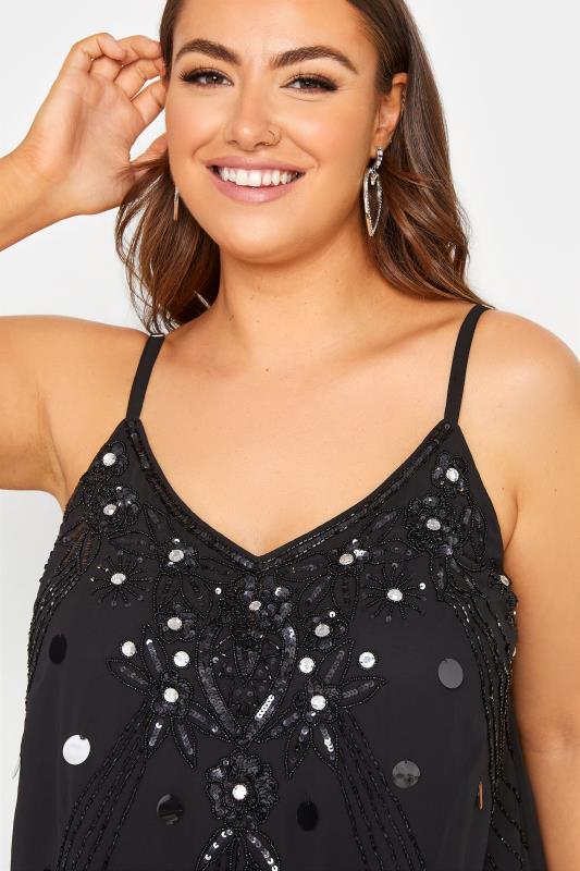 Plus Size LUXE Black Hand Embellished Cami Top | Yours Clothing 4