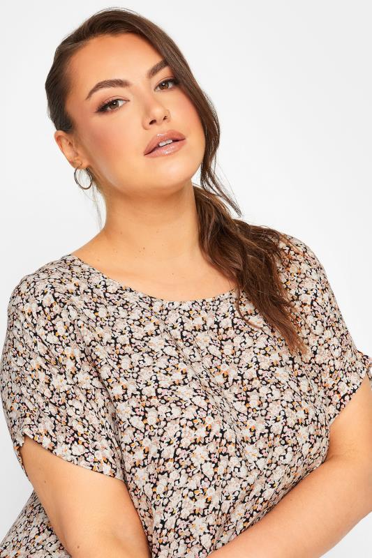 YOURS Plus Size Brown Ditsy Print Shift Dress | Yours Clothing 4