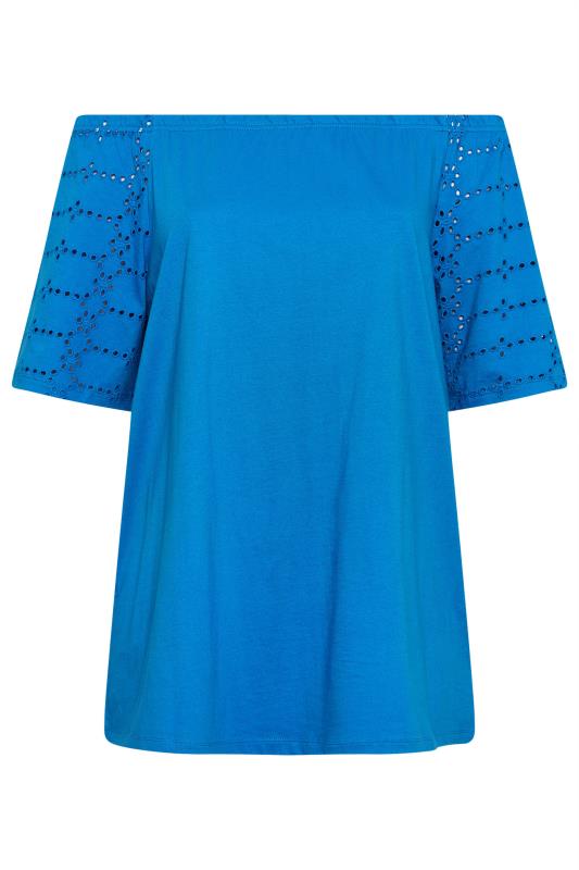 YOURS Plus Size Blue Broderie Anglaise Bardot Top | Yours Clothing 5