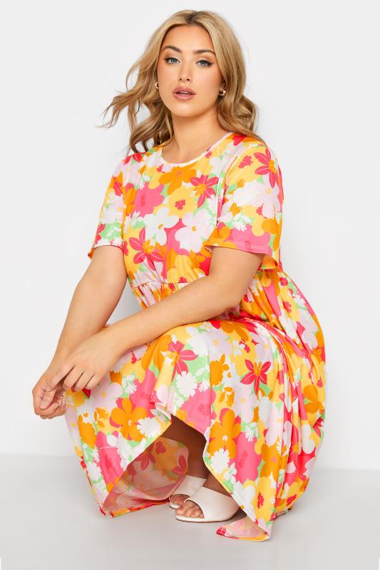 LIMITED COLLECTION Plus Size Pink Floral Print Midaxi Smock Dress | Yours Clothing  4