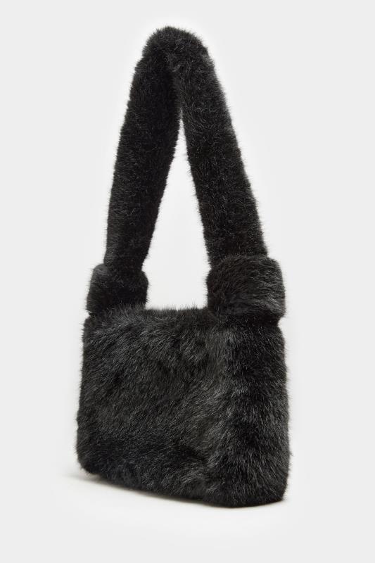 Plus Size Black Faux Fur Knot Handle Bag | Yours Clothing 2