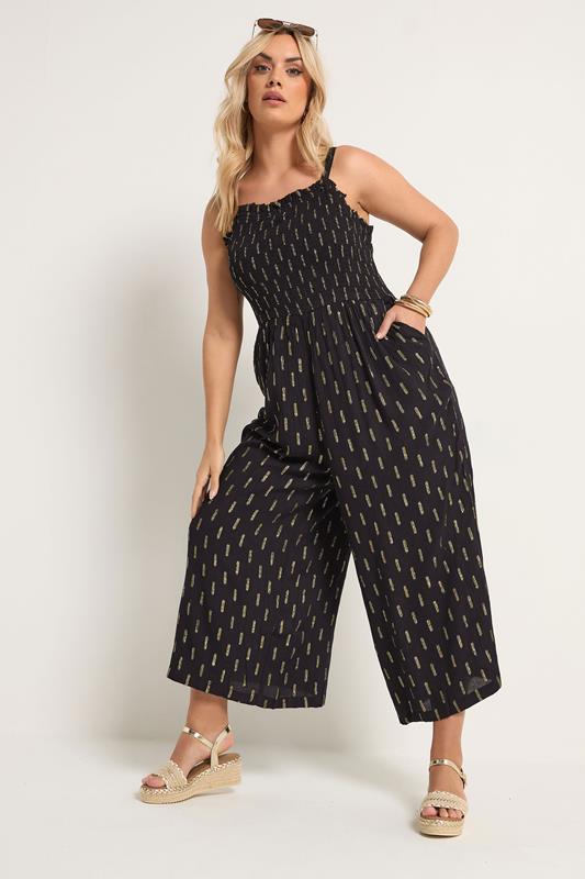 YOURS Plus Size Black Crinkle Metallic Wide Leg Jumpsuit | Yours Clothing 5