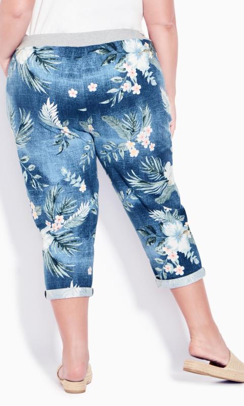 Evans Blue Washed Tropical Print Cropped Trousers 4