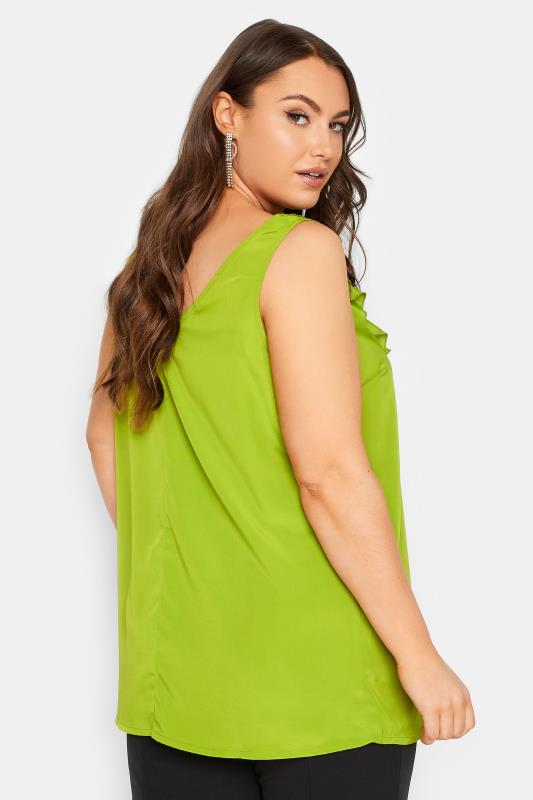 YOURS LONDON Plus Size Green Ruffle V-Neck Vest Top | Yours Clothing 3