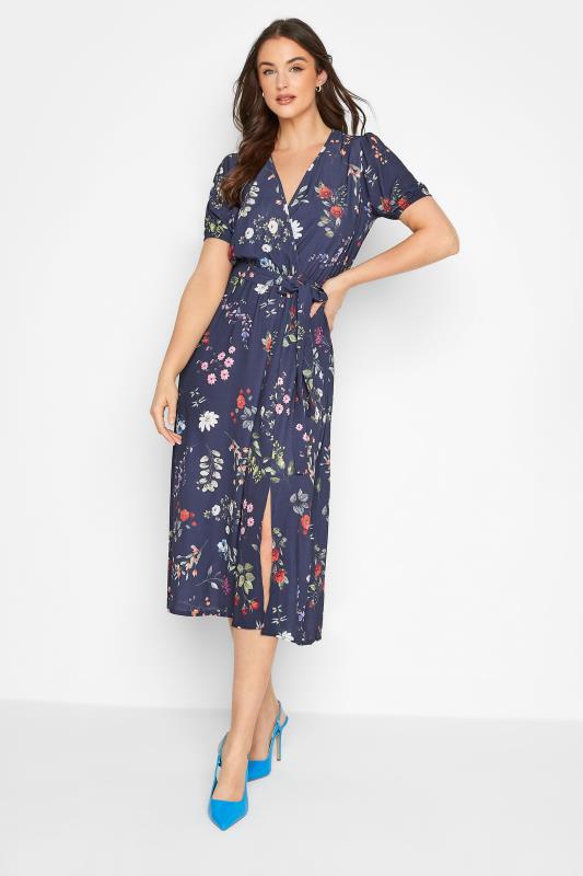  Grande Taille LTS Tall Navy Blue Floral Wrap Dress