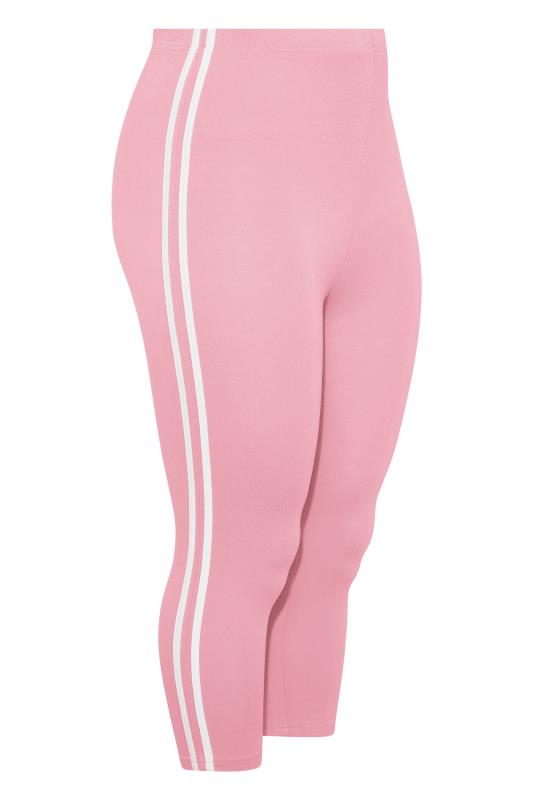 Plus Size Pink Double Side Stripe Cropped Leggings | Yours Clothing 5