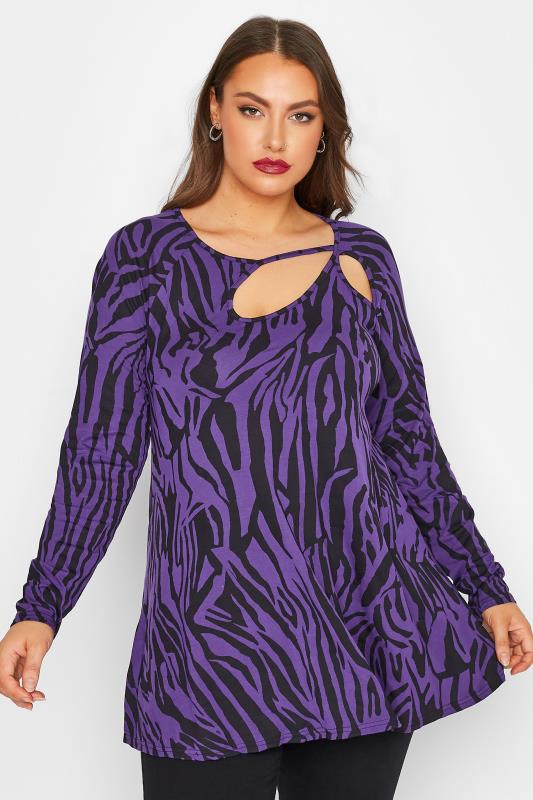 LIMITED COLLECTION Curve Dark Purple Tiger Print Cut Out Top | Yours Clothing 1