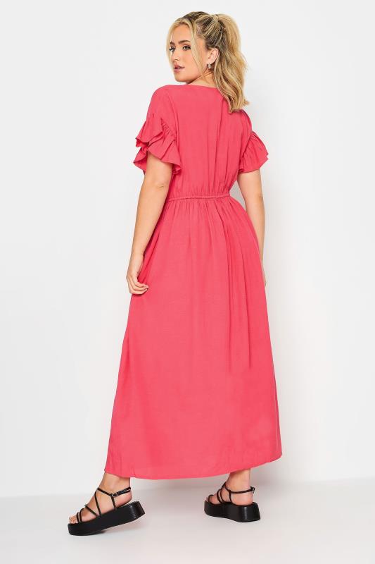LIMITED COLLECTION Plus Size Coral Pink Frill Sleeve Linen Maxi Dress | Yours Clothing 3