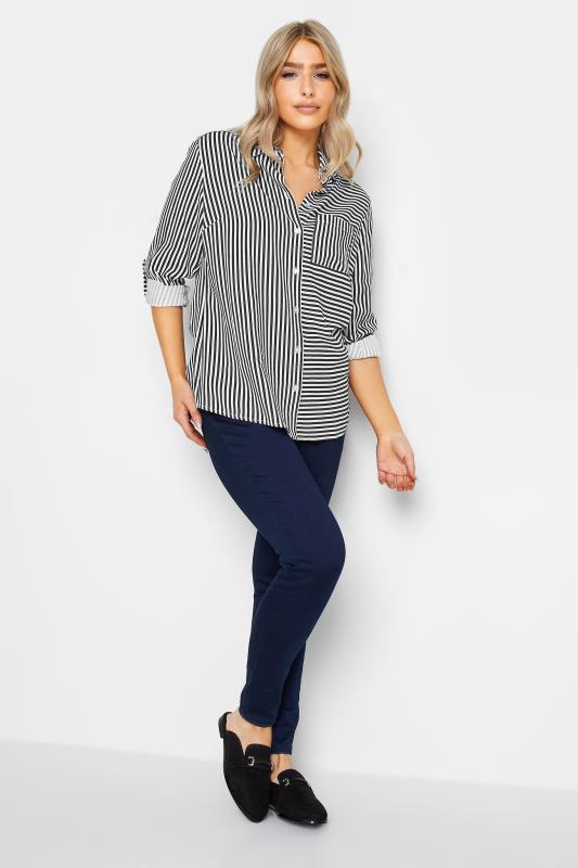 Women's  M&Co Black & White Stripe Tab Sleeve Shirt