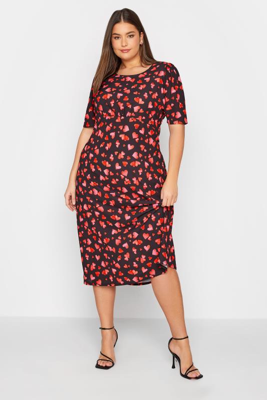 LTS Tall Women's Black Heart Print Midi Dress | Long Tall Sally 1