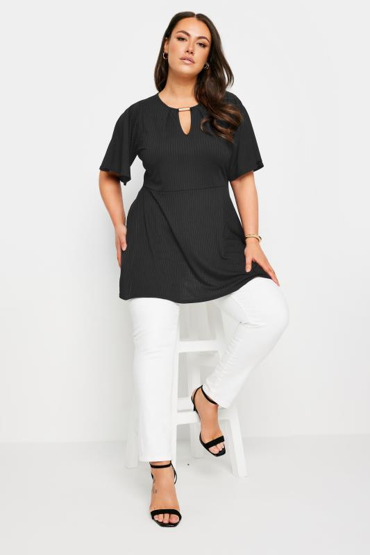 YOURS Plus Size Black Metal Trim Peplum Top | Yours Clothing 5