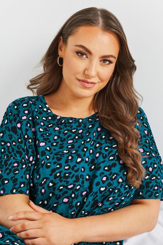 Plus Size Teal Green Leopard Print Sleep Tee Nightdress | Yours Clothing 5