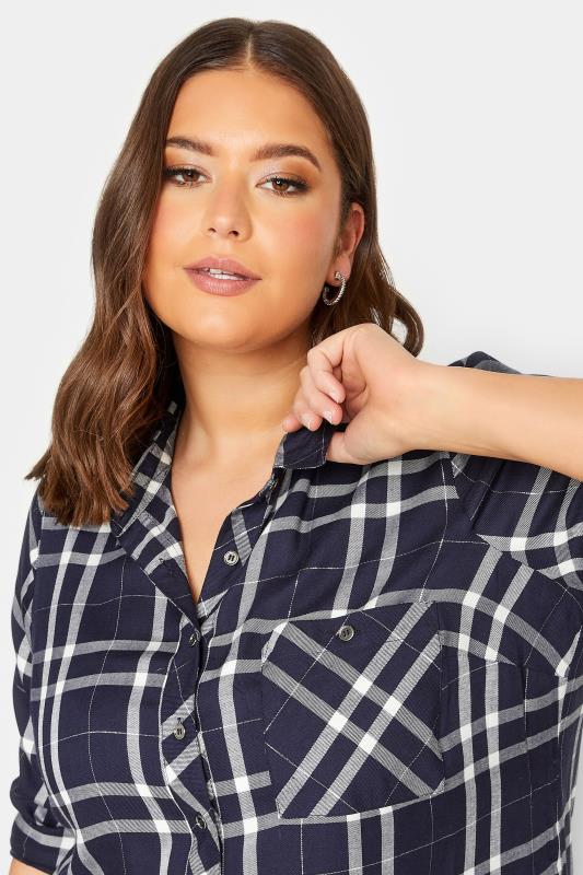 YOURS Plus Size Curve Navy Blue Check Boyfriend Shirt | Yours Clothing  4