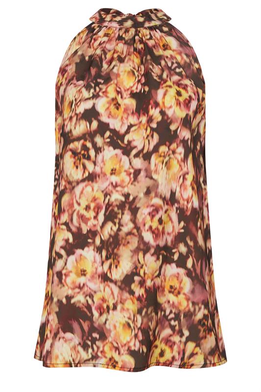 LTS Tall Women's Rust Orange Floral Satin Halterneck Top | Long Tall Sally 5