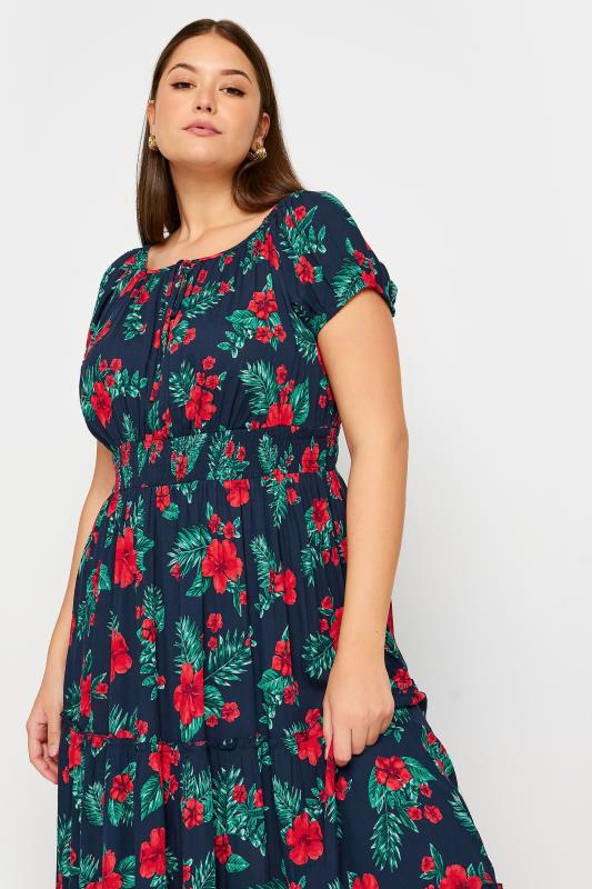 YOURS Plus Size Navy Blue Tropical Print Bardot Maxi Dress | Yours Clothing 4