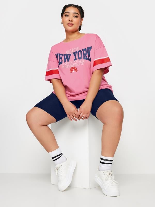 YOURS Plus Size Pink 'New York Champs' Varsity T-Shirt | Yours Clothing 1