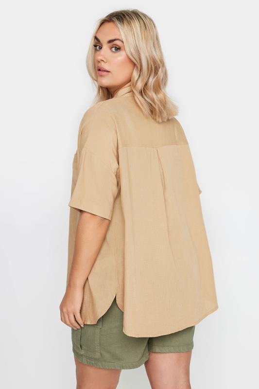 YOURS Plus Size Natural Brown Utility Linen Shirt | Yours Clothing 4