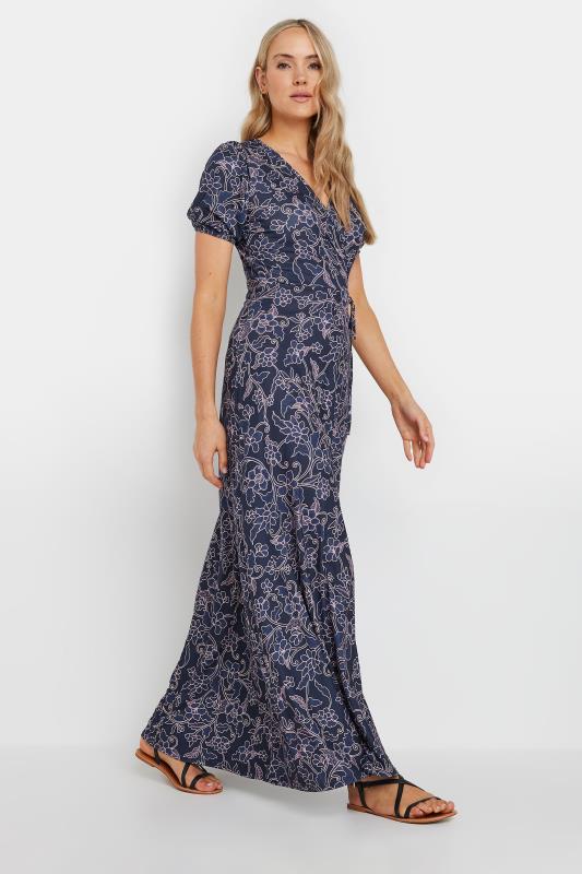  Grande Taille LTS Tall Navy Blue Floral Print Wrap Maxi Dress
