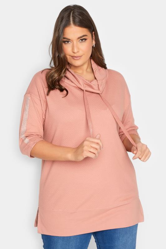 Plus Size  Curve Pink Stud Sleeve Sweatshirt