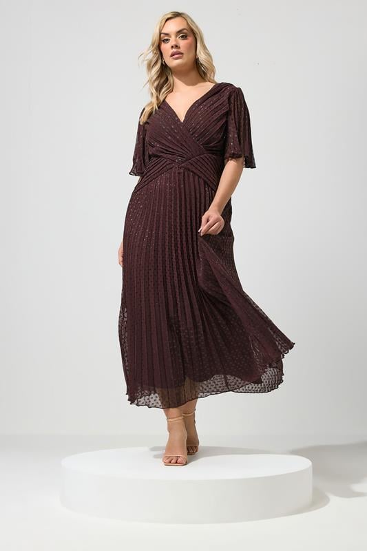  YOURS LONDON vestido marrón chocolate metálico con plumeti