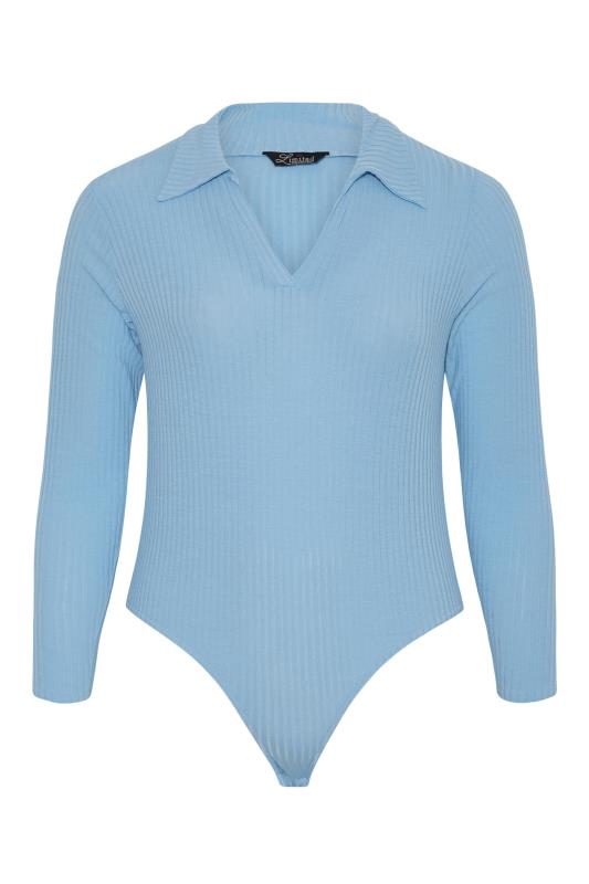 LIMITED COLLECTION Plus Size Blue Ribbed Rugby Collar Bodysuit | Yours Clothing 6