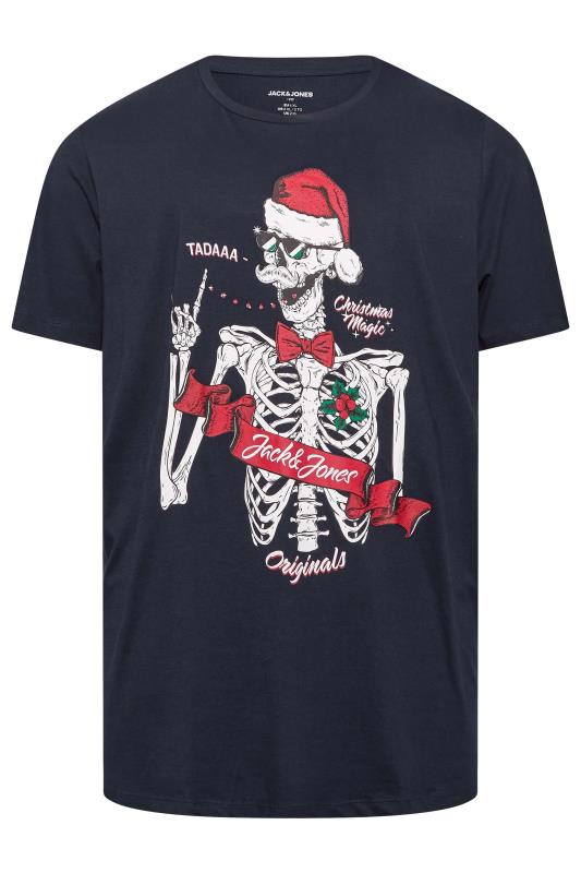 JACK & JONES Big & Tall Navy Blue Christmas Skull T-Shirt | BadRhino 3